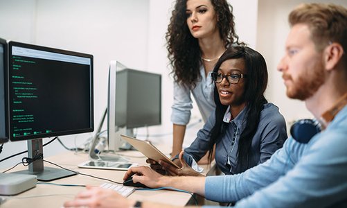 tech professionals working on computers