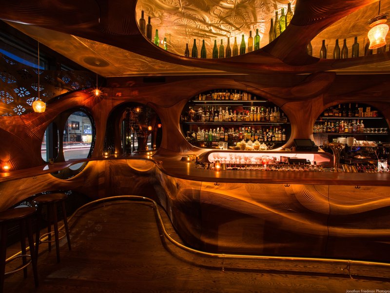Interior of Bar Raval, a stylish Toronto bar