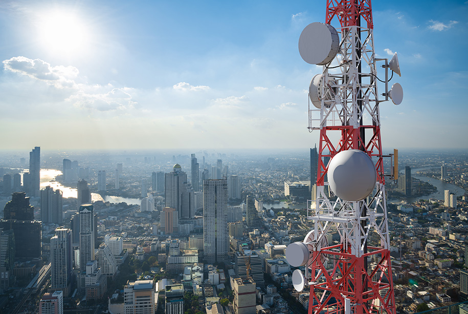 cityscape with antennas and GPS sensors