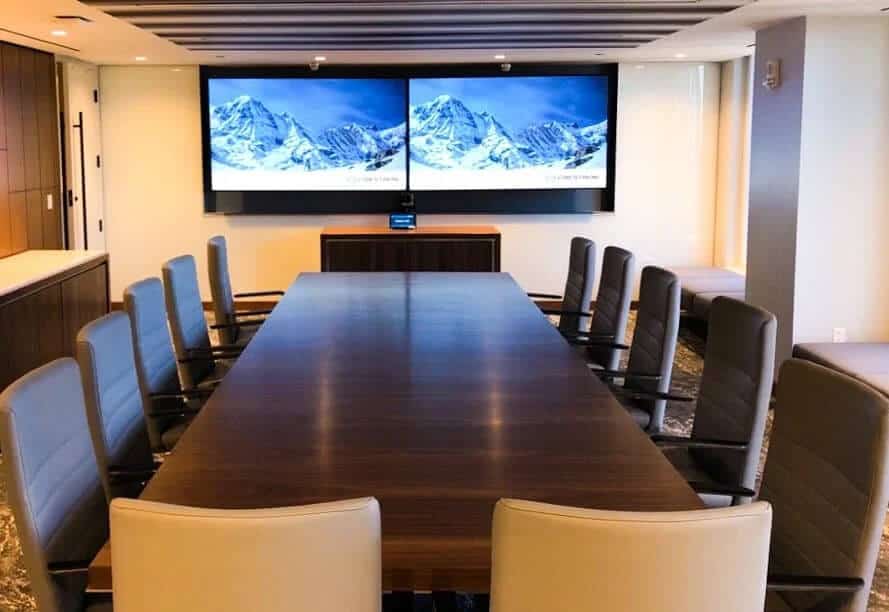 training room setup with presentation and participants