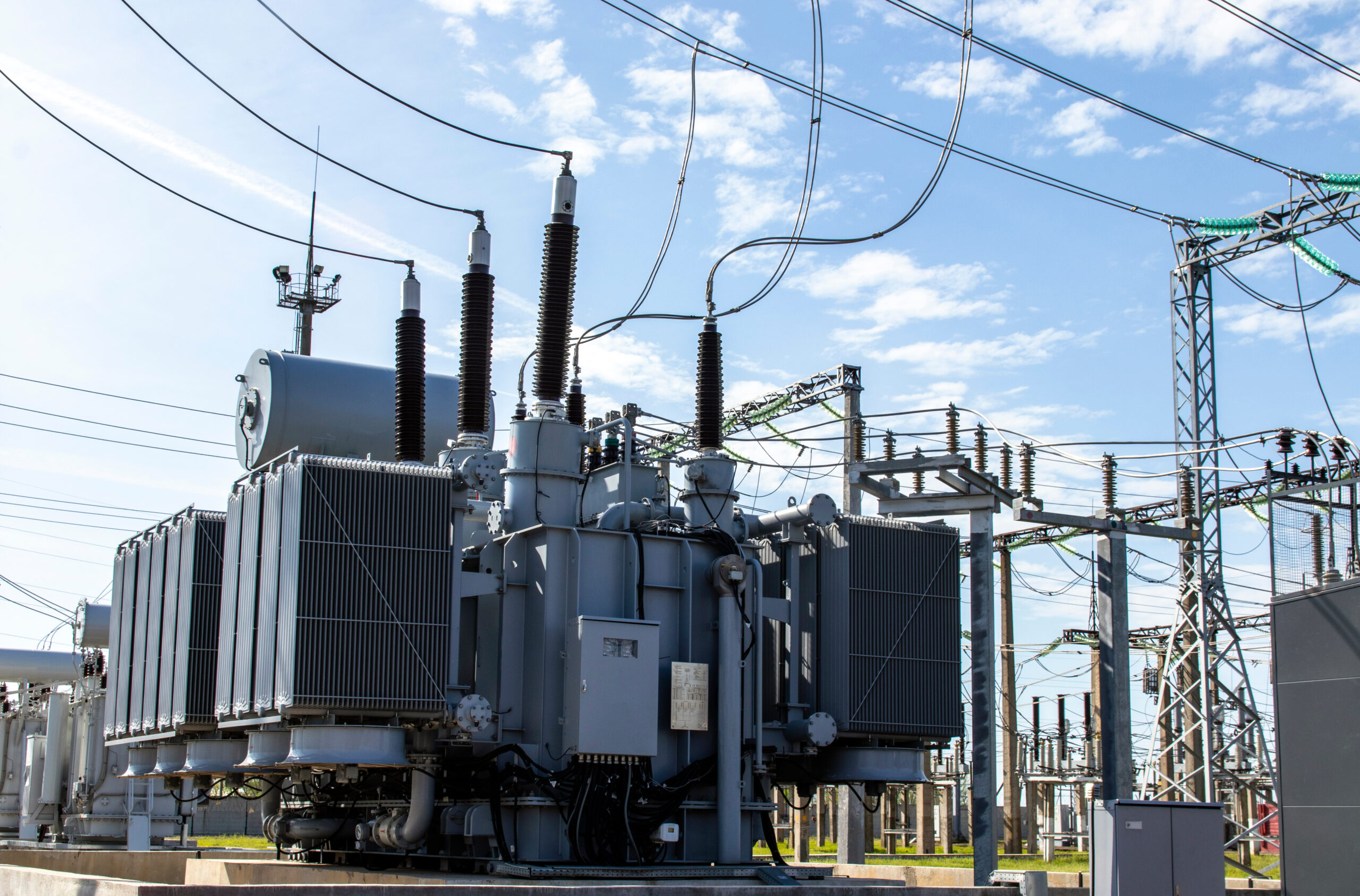 electrical transformer in power distribution station