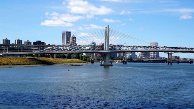 physical scene of urban architecture and bridges