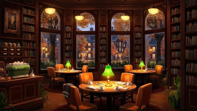 scenic view of a calming library and open book