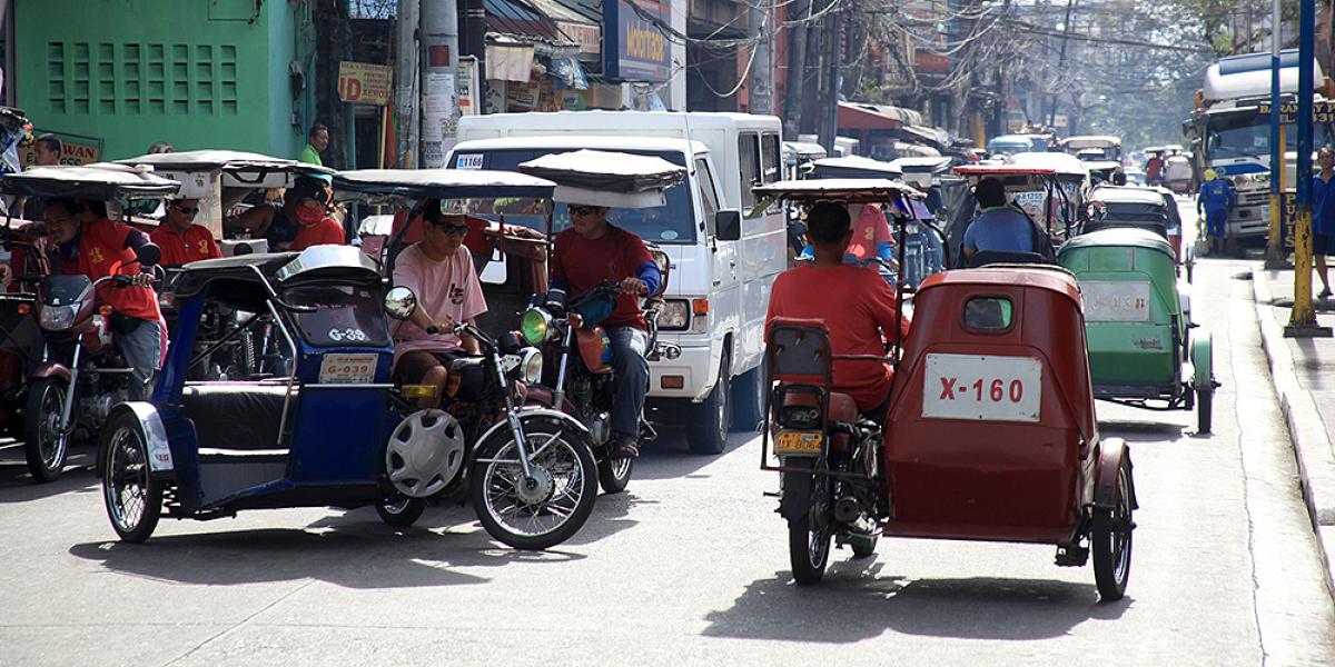 urban street, tricycle, driver, city transport