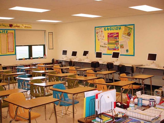 school building and classroom