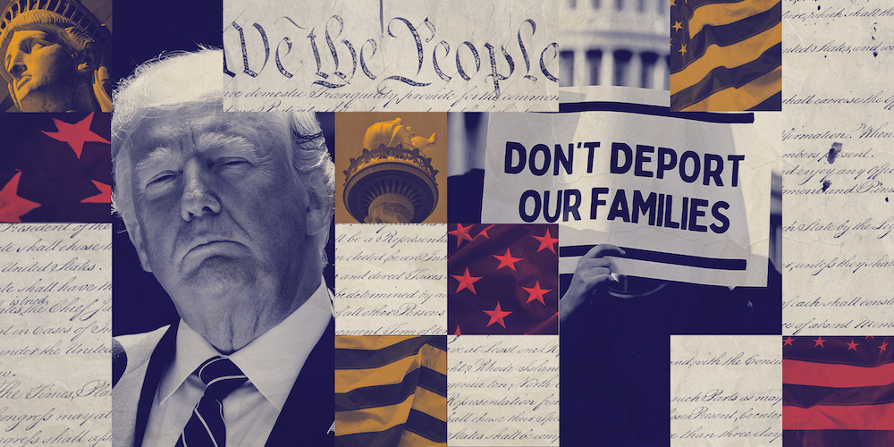 United States flag, white house, space launch, border wall, economic graph