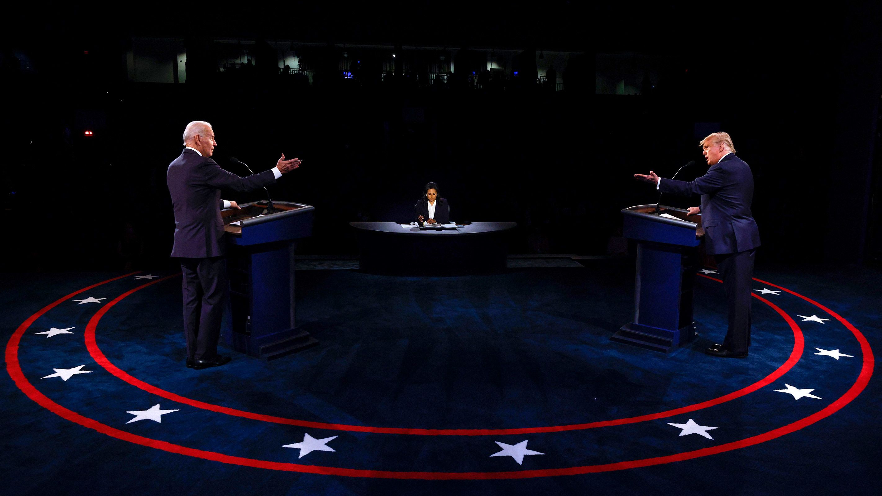 political campaign stage microphone debate