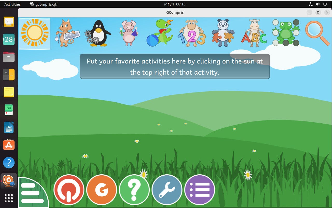 colorful ubuntu desktop with kids apps