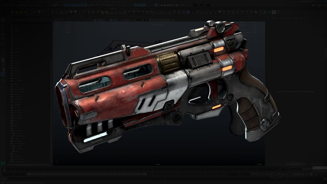 Concept art of a futuristic sci-fi pistol