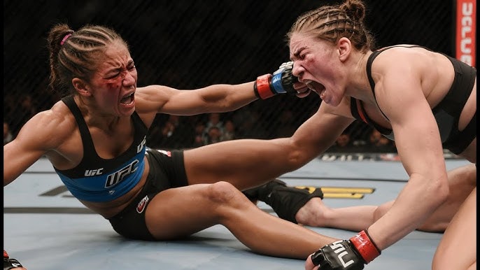 fighter in octagon intense action