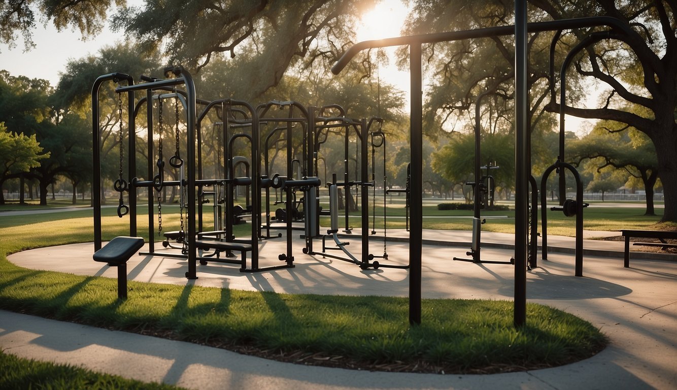 scenic view of nature and fitness equipment