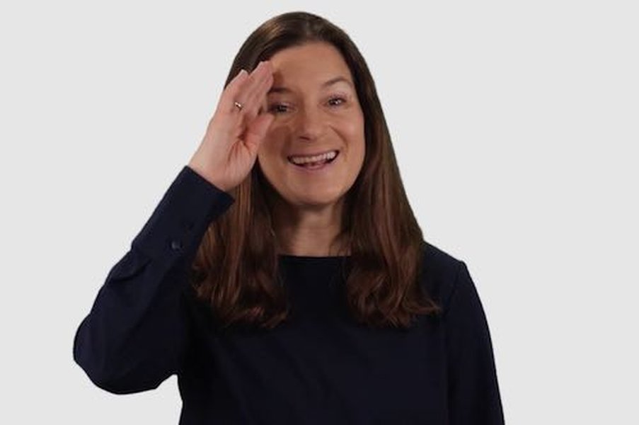 Person signing hello in ASL
