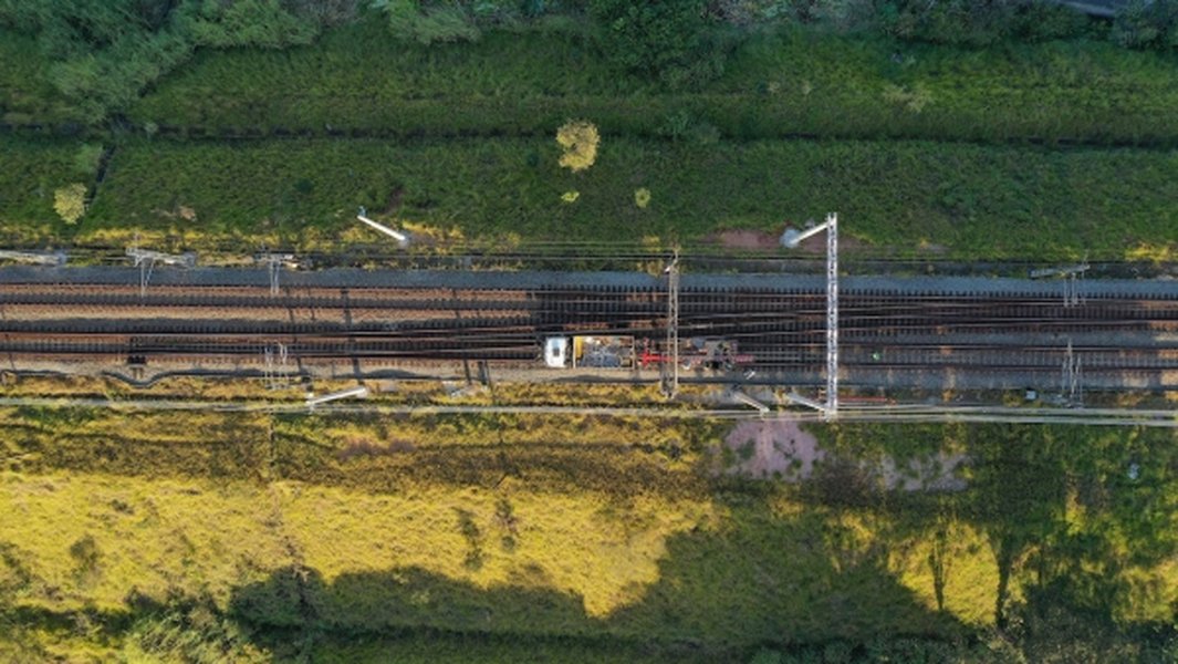 Satellite imagery showing railway lines across terrain
