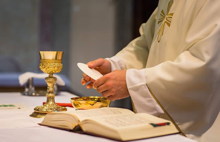 Bread and wine, the elements of the Eucharist