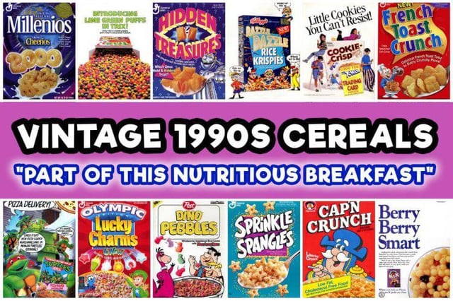 1990s colorful cereal boxes