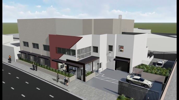 urban real estate building, parking lot, storage facility