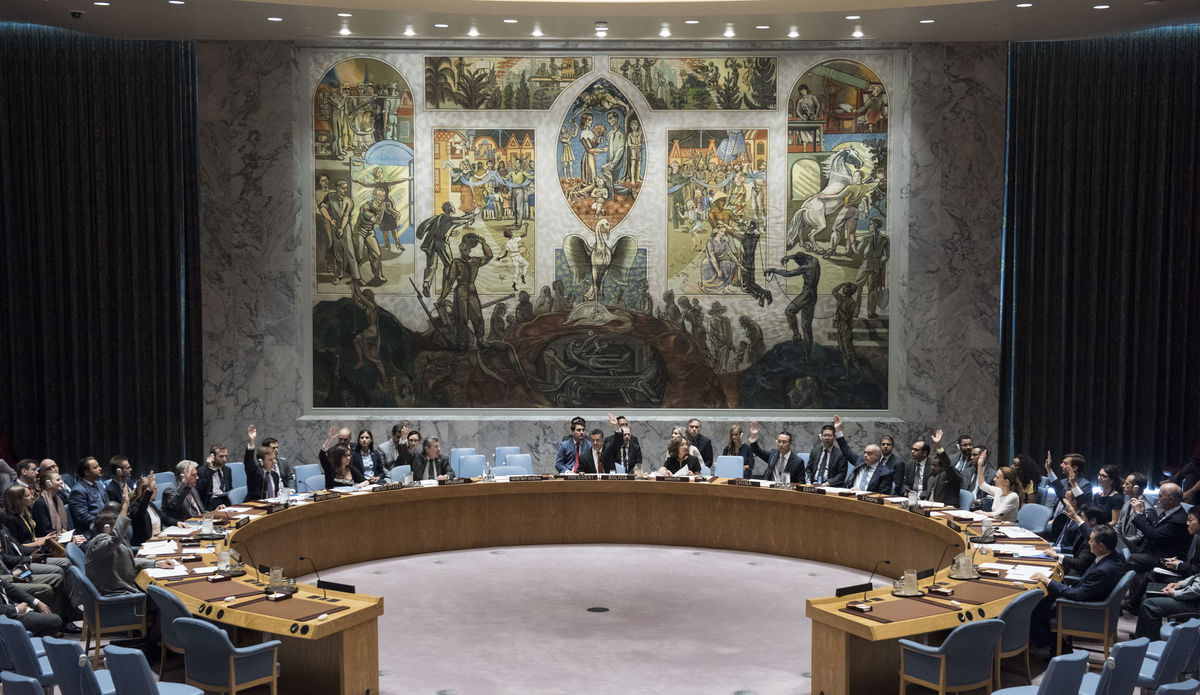 UN Security Council meeting room international delegation