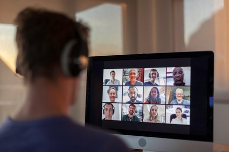 startup boardroom meeting with tech visuals
