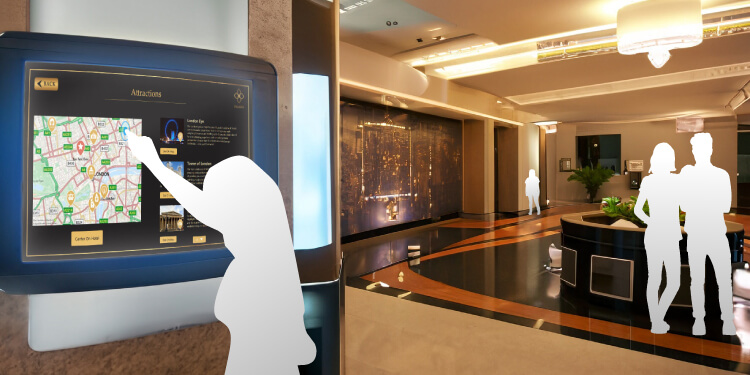 modern hotel lobby digital technology