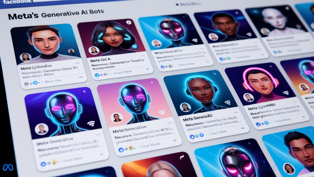 Rappresentazione visiva di profili di AI bot sui social media.