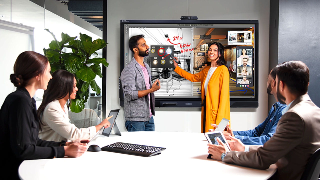modern office meeting with visual boards