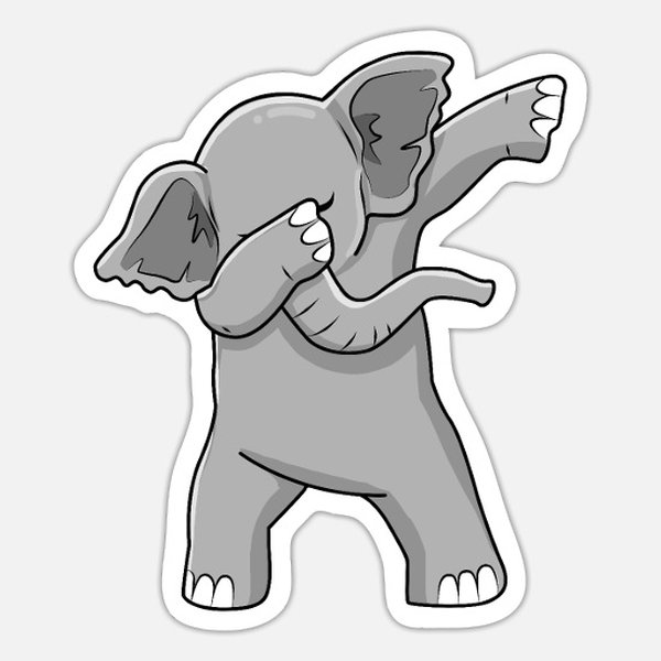 Sticker van een 'deppende' olifant