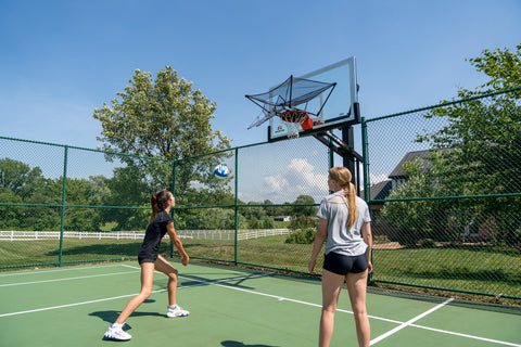 volleyball players training outdoor court