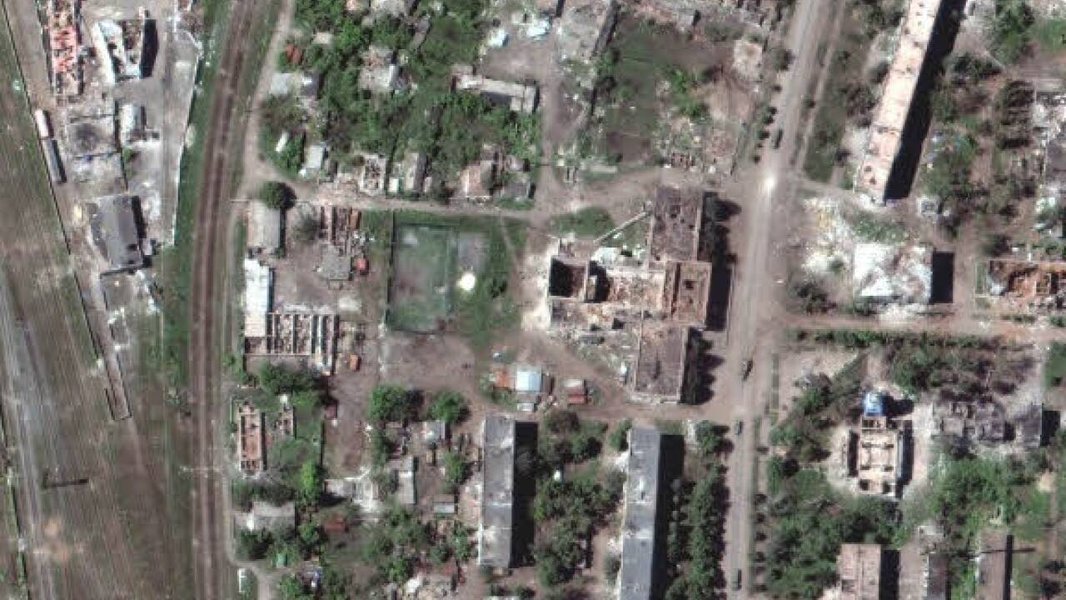 Zerstörte Gebäude in Sewerodonezk, Ukraine