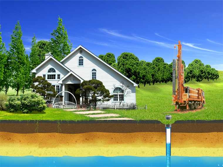 water drilling landscape, borehole construction, rural farmland