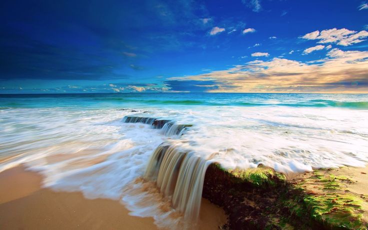 ocean waves, natural landscapes with water, waterfalls