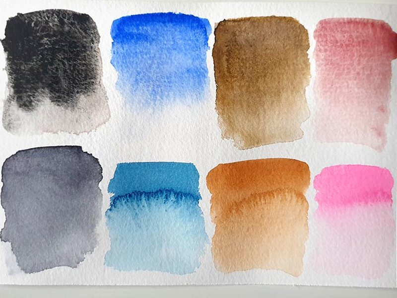 Comparison between granulating and non-granulating watercolor paints