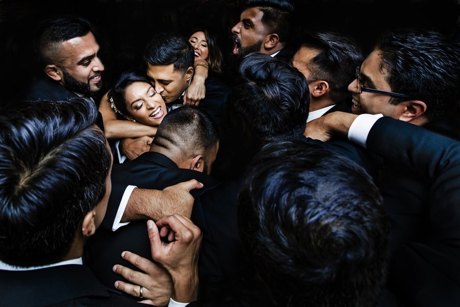 Couple interacting at wedding