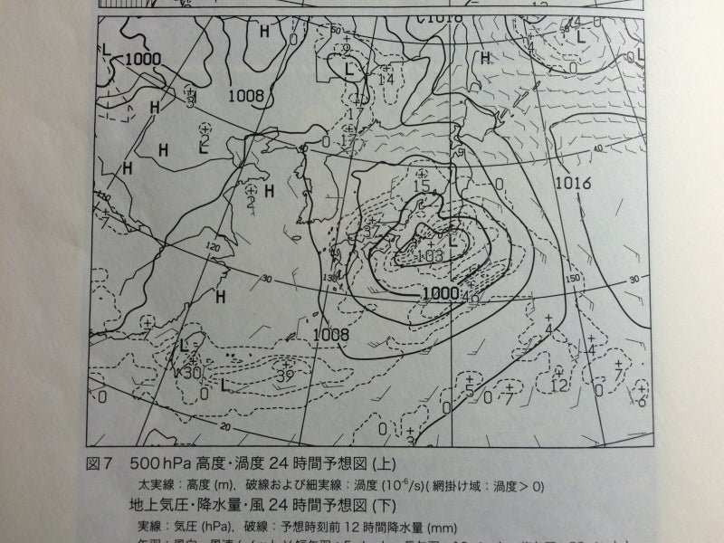 天気図における低気圧と等圧線の例