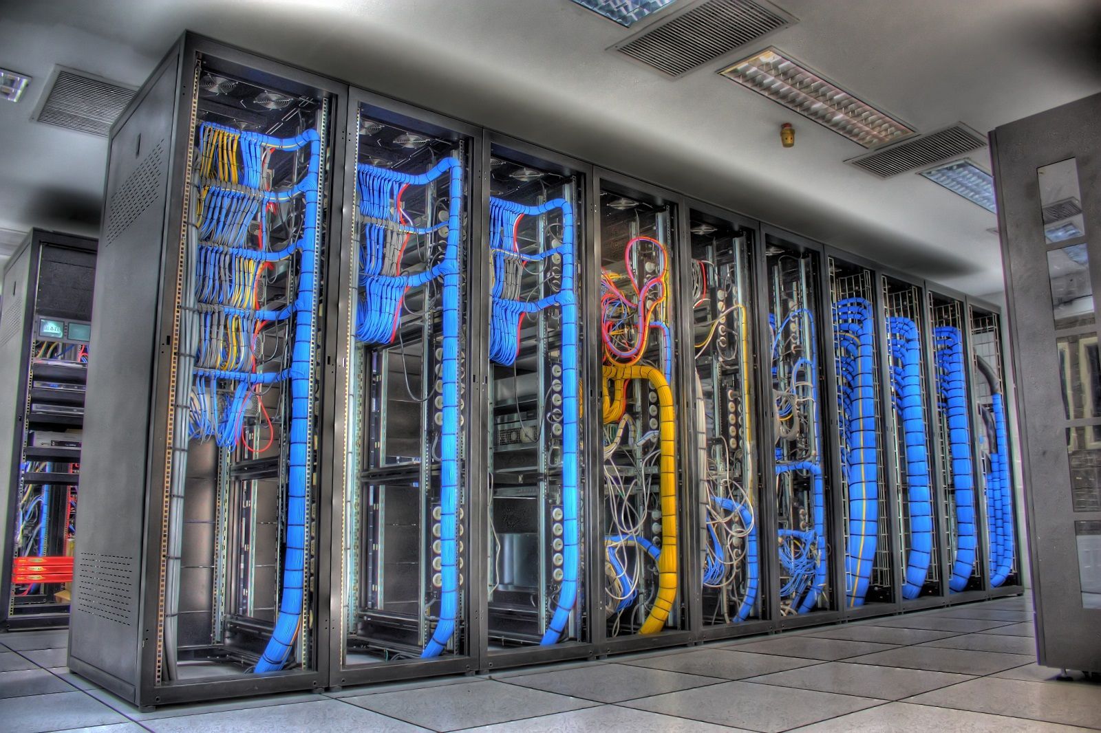 beautiful server room with cables and monitors
