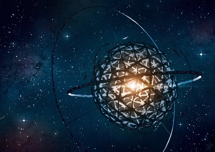 Artistic depiction of a Dyson swarm structure around a star