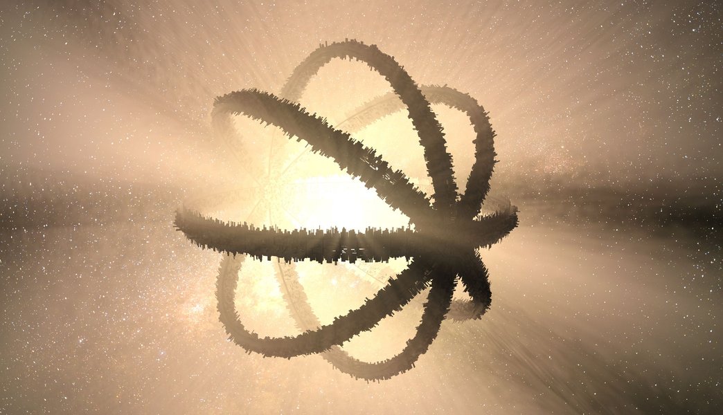 Illustration showing energy collection around a star by a Dyson sphere structure