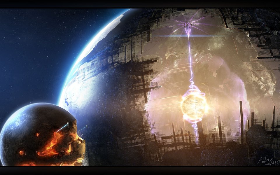 Artwork depicting the construction phase of a Dyson sphere
