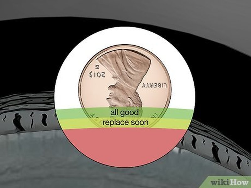 An illustration of the penny test, a simple method to gauge tire tread depth.