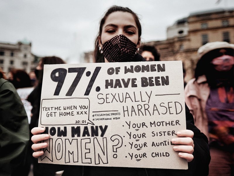 Protesters marching against sexual harassment