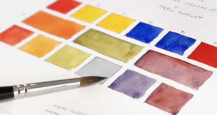watercolour paints and pigment swatches