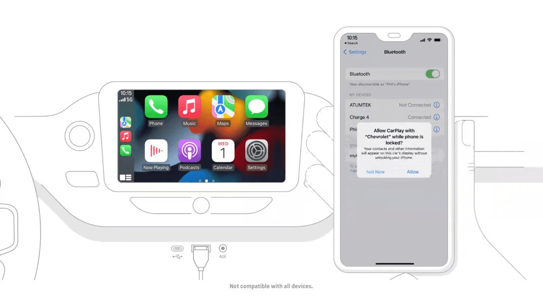 The familiar CarPlay interface, now accessible wirelessly.