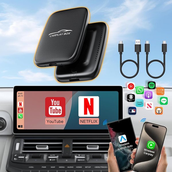A variety of wireless CarPlay dongles available in the market.