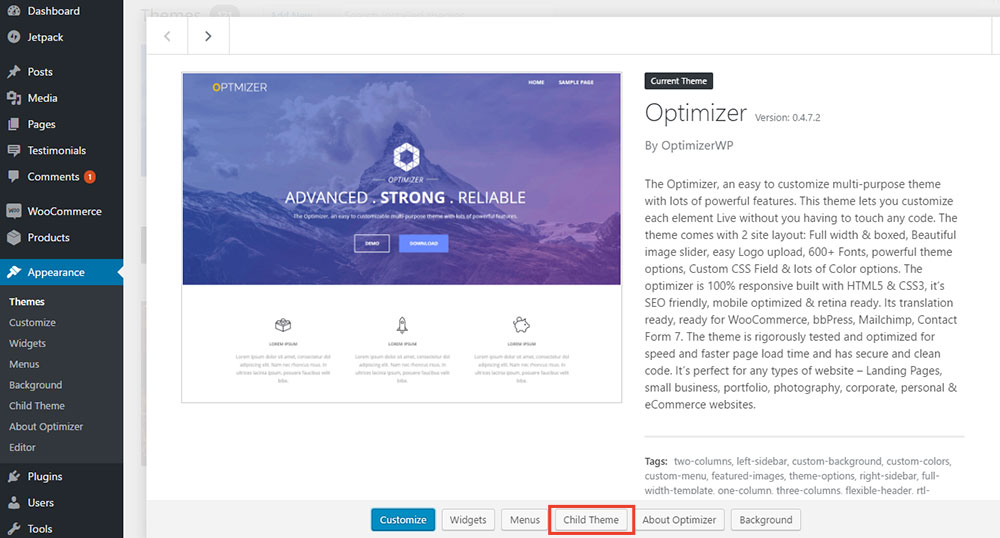 wordpress child theme customization