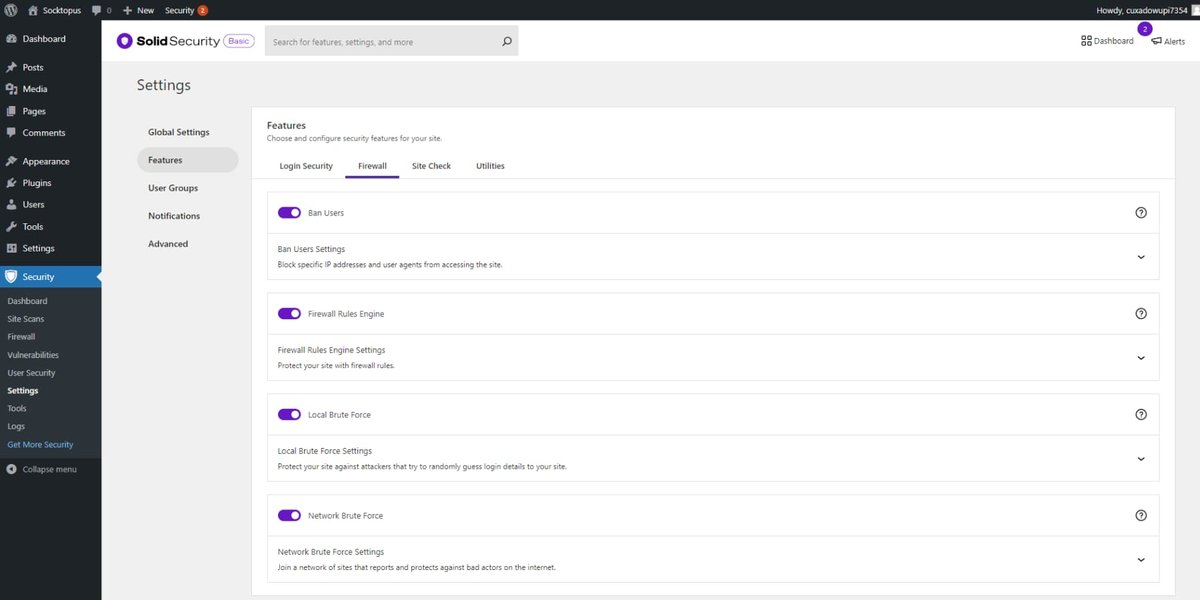 A screenshot of Solid Security's user interface displaying a security dashboard.