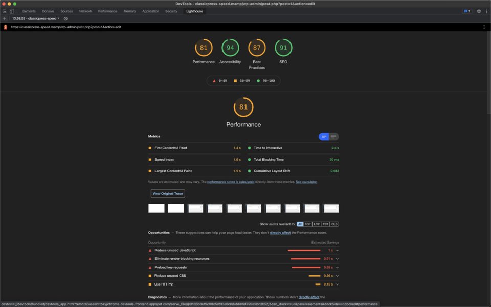 ClassicPress backend interface