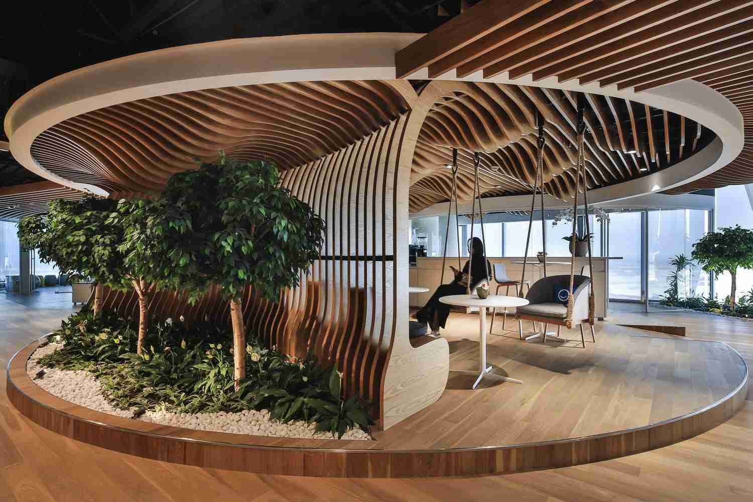 office workspace and nature scenery