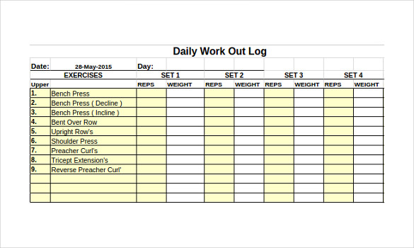 workout equipment and spreadsheets