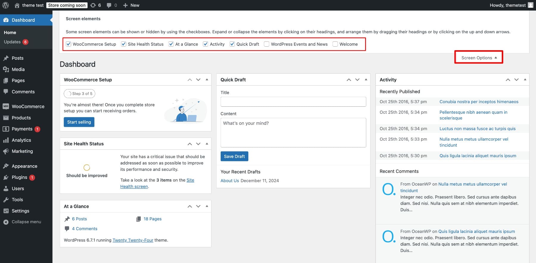 wordpress dashboard management workspace
