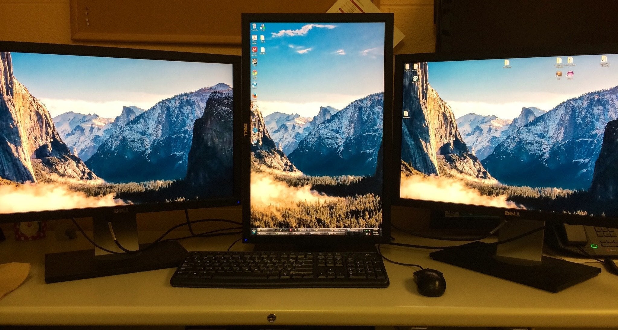 mountain landscape with computer setup
