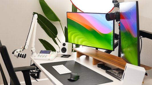 YouTube studio setup with monitors